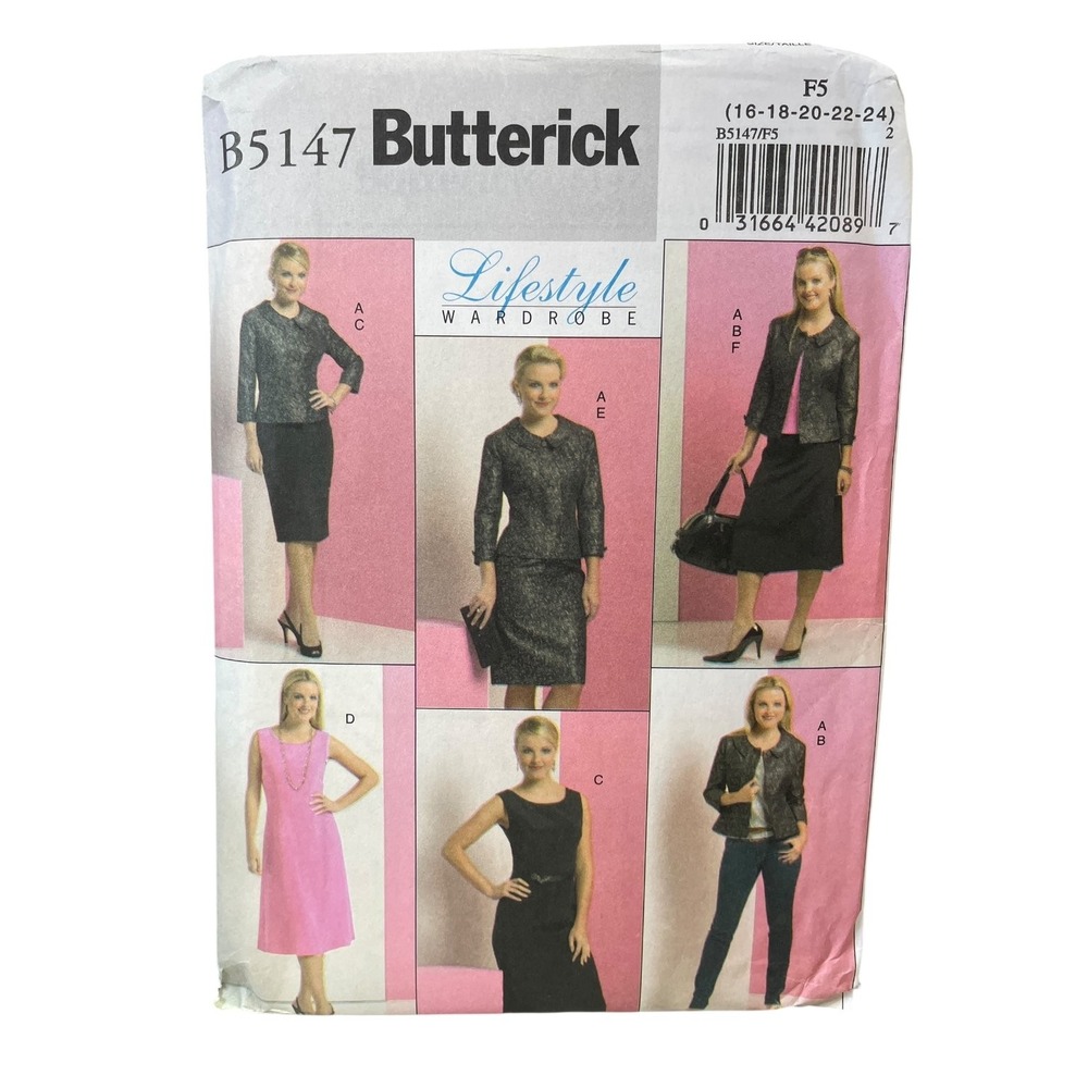 Butterick Sewing Pattern B5147 Womens Size 16-24 Jacket Top Dress Skirt Uncut